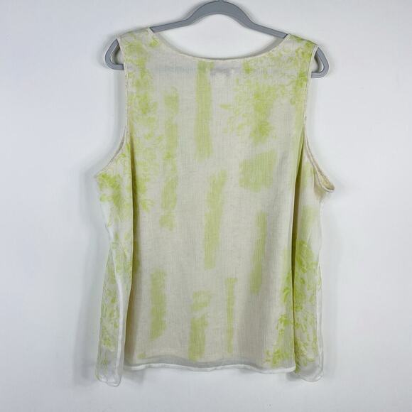 Coldwater Creek Plus Size 1X 18 Chiffon Layered Sleeveless Tank Top Green Cream - Picture 2 of 6